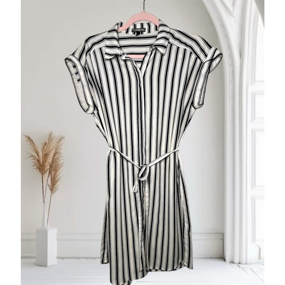 Express Black and White Striped Midi Dress